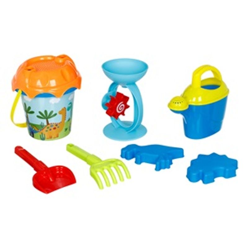 Jucarii, Copii si Bebe - Jucarii si jocuri - Jucarii de exterior - Jucarii pentru plaja si nisip - Set Galeata de Plaja cu Dinozauri si 6 Accesorii, Rucsac Inclus, Multicolor - Infinity.ro