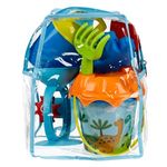 Jucarii, Copii si Bebe - Jucarii si jocuri - Jucarii de exterior - Jucarii pentru plaja si nisip - Set Galeata de Plaja cu Dinozauri si 6 Accesorii, Rucsac Inclus, Multicolor - Infinity.ro