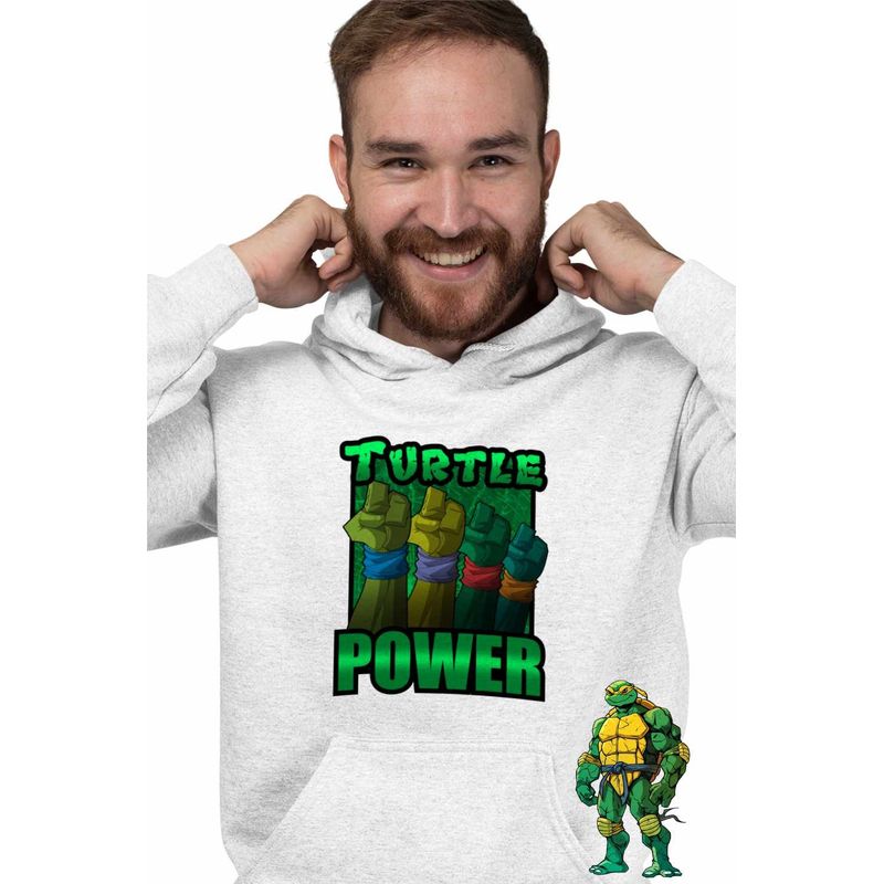 Fashion, accesorii si bijuterii - Barbati - Imbracaminte - Hanorace barbati - Hanorac Barbati Testoasele Ninja Turtle Power, alb, marime M - Infinity.ro
