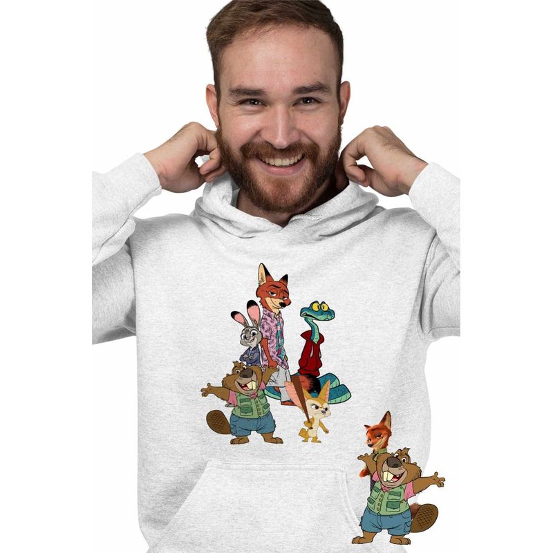 Fashion, accesorii si bijuterii - Barbati - Imbracaminte - Hanorace barbati - Hanorac Barbati Zootopia All Gang Zootropolis Zootropolis Nick Judy Politie, alb, marime 2XL - Infinity.ro