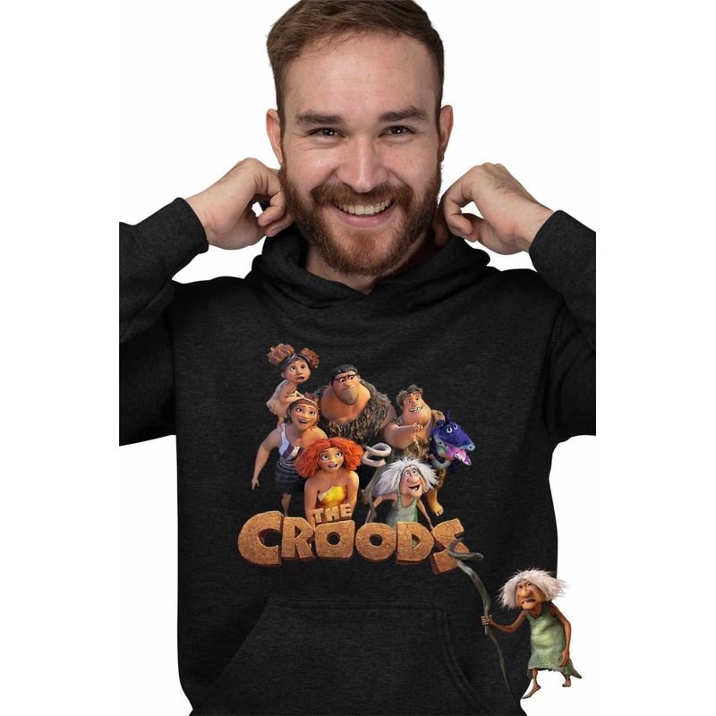 Fashion, accesorii si bijuterii - Barbati - Imbracaminte - Hanorace barbati - Hanorac Barbati The Croods Actiune in Epoca de Piatra Familia Crood, negru, marime L - Infinity.ro