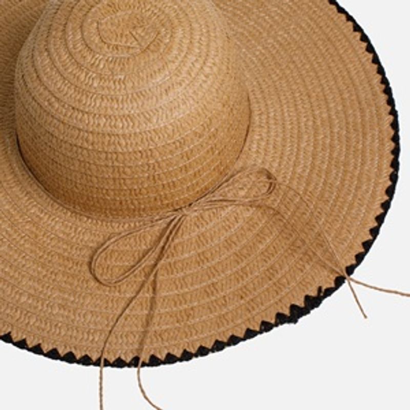 Fashion, accesorii si bijuterii - Femei - Accesorii femei - Caciuli si palarii femei - Palarie dama cu bor larg, Maro, Margine brodata neagra - Infinity.ro
