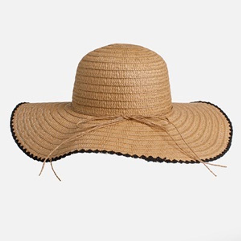 Fashion, accesorii si bijuterii - Femei - Accesorii femei - Caciuli si palarii femei - Palarie dama cu bor larg, Maro, Margine brodata neagra - Infinity.ro