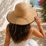 Fashion, accesorii si bijuterii - Femei - Accesorii femei - Caciuli si palarii femei - Palarie dama cu bor larg, Maro, Margine brodata neagra - Infinity.ro