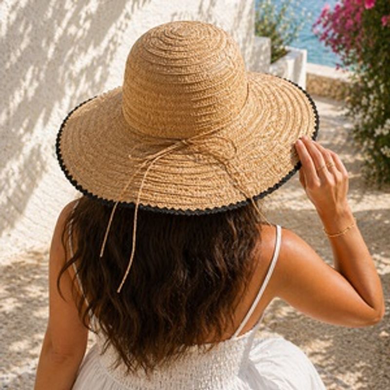 Fashion, accesorii si bijuterii - Femei - Accesorii femei - Caciuli si palarii femei - Palarie dama cu bor larg, Maro, Margine brodata neagra - Infinity.ro