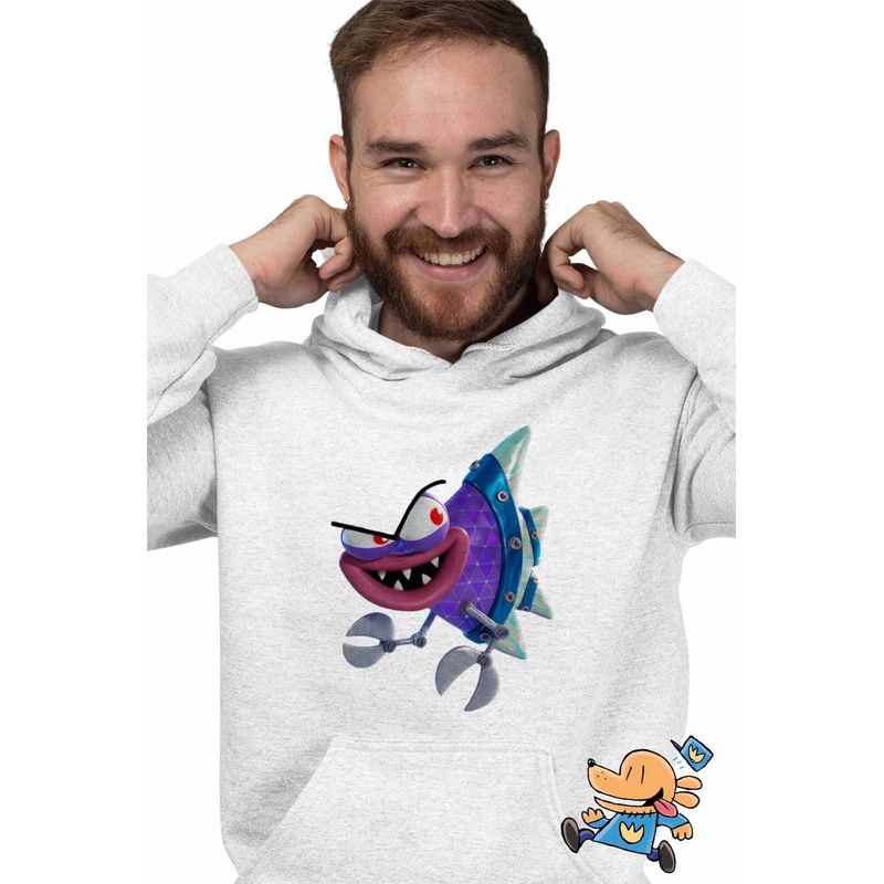 Fashion, accesorii si bijuterii - Barbati - Imbracaminte - Hanorace barbati - Hanorac Barbati Dog Man Flippy The Fish Pestele, alb, marime S - Infinity.ro