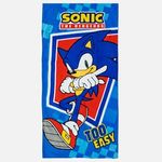 Casa si Gradina - Textile si covoare - Textile bucatarie - Servete si naproane - Prosop de plaja din bumbac, Albastru cu model Sonic, 140x70 cm - Infinity.ro