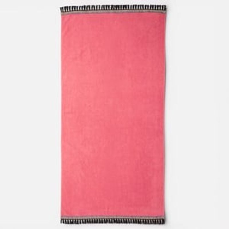 Fashion, accesorii si bijuterii - Femei - Lenjerie si pijamale femei - Imbracaminte de plaja femei - Prosop de plaja din bumbac, Fucsia cu bordura decorativa, 150x75cm - Infinity.ro