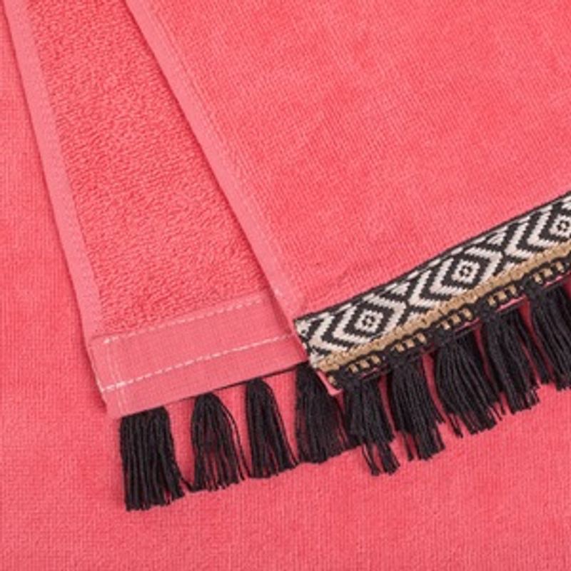 Fashion, accesorii si bijuterii - Femei - Lenjerie si pijamale femei - Imbracaminte de plaja femei - Prosop de plaja din bumbac, Fucsia cu bordura decorativa, 150x75cm - Infinity.ro