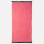 Fashion, accesorii si bijuterii - Femei - Lenjerie si pijamale femei - Imbracaminte de plaja femei - Prosop de plaja din bumbac, Fucsia cu bordura decorativa, 150x75cm - Infinity.ro