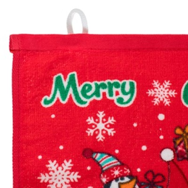 Casa si Gradina - Textile si covoare - Textile baie - Prosoape - Prosop din Bumbac de Maini Rosu cu Model de Craciun "Merry Christmas"30x30cm - Infinity.ro