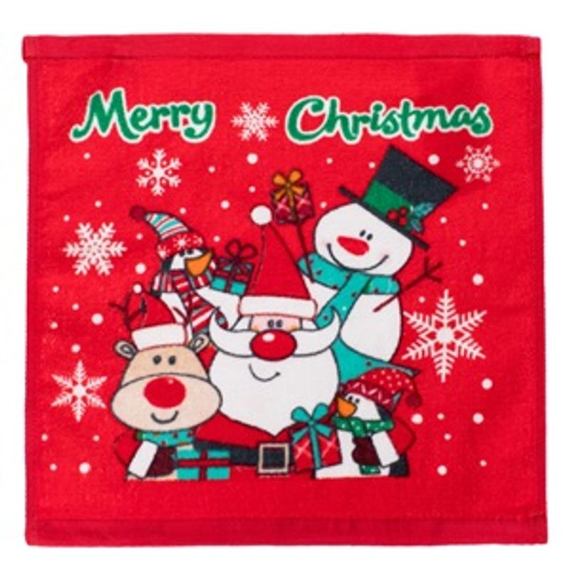 Casa si Gradina - Textile si covoare - Textile baie - Prosoape - Prosop din Bumbac de Maini Rosu cu Model de Craciun "Merry Christmas"30x30cm - Infinity.ro