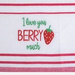 Casa si Gradina - Textile si covoare - Textile bucatarie - Servete si naproane - Prosop de bucatarie cu dungi rosii si broderie capsuna, 60x40 cm - Infinity.ro