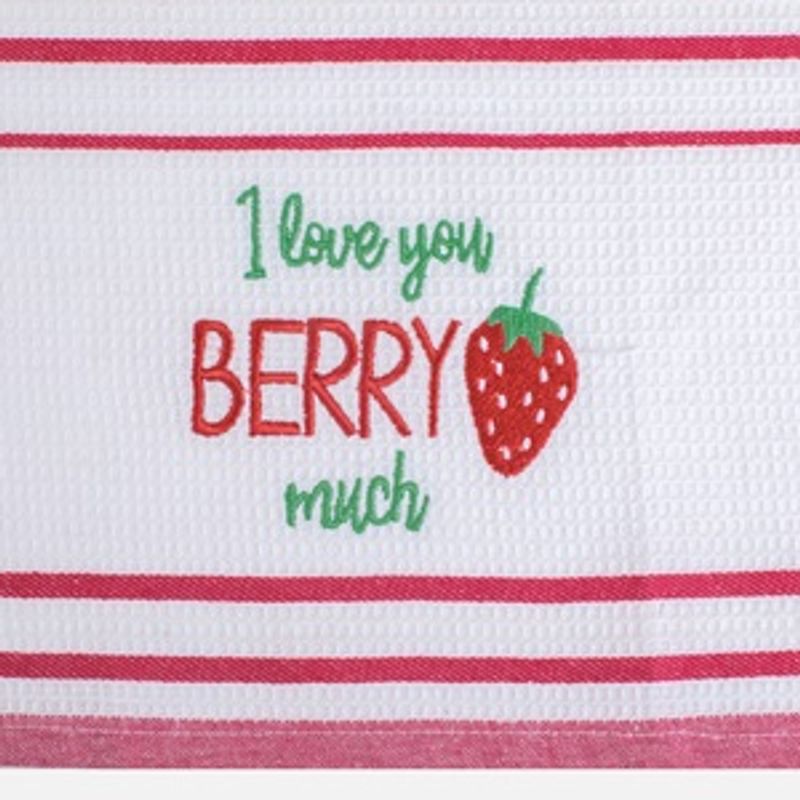 Casa si Gradina - Textile si covoare - Textile bucatarie - Servete si naproane - Prosop de bucatarie cu dungi rosii si broderie capsuna, 60x40 cm - Infinity.ro
