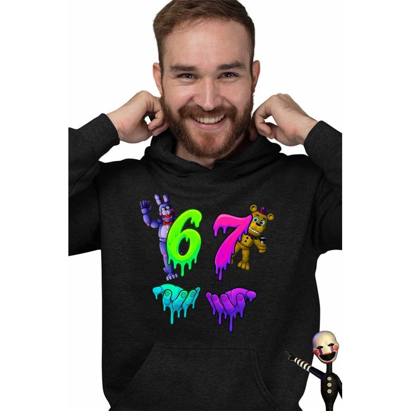 Fashion, accesorii si bijuterii - Barbati - Imbracaminte - Hanorace barbati - Hanorac Barbati Fnaf Six Seven Five Nights at Freddy Horror Halloween, negru, marime 2XL - Infinity.ro