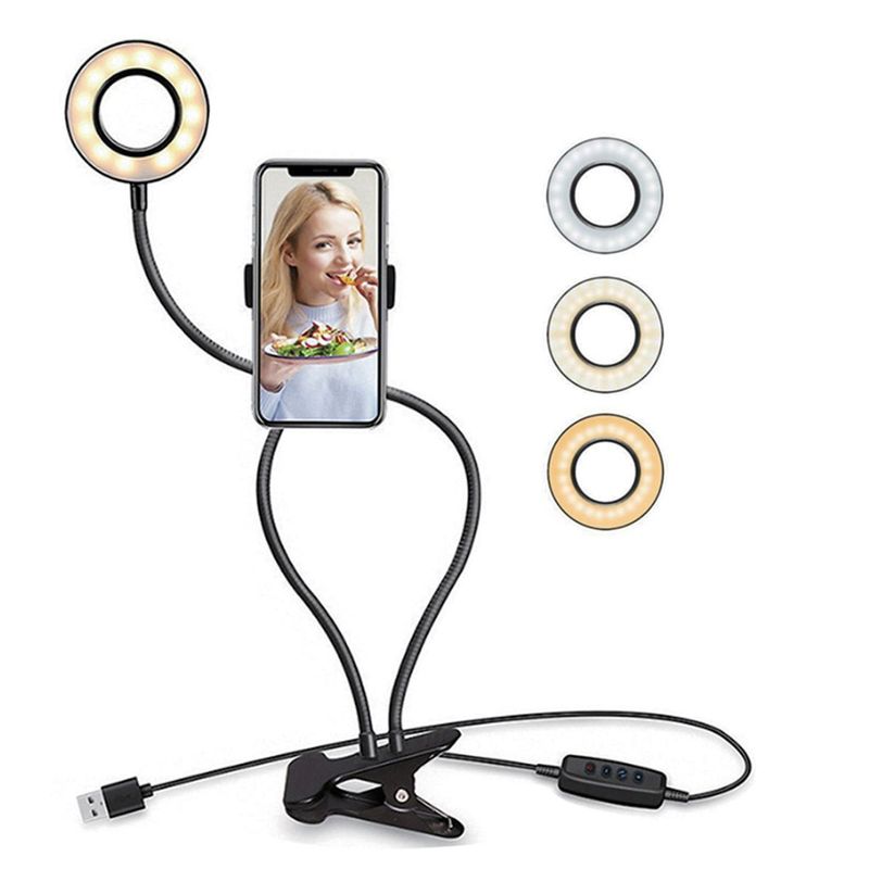 Laptop, Telefoane si Tablete - Telefoane mobile si accesorii - Accesorii Telefoane - Suport si docking telefoane - Suport Telefon cu Ring Light LED, 12W, Negru, Diametru 9cm - Infinity.ro