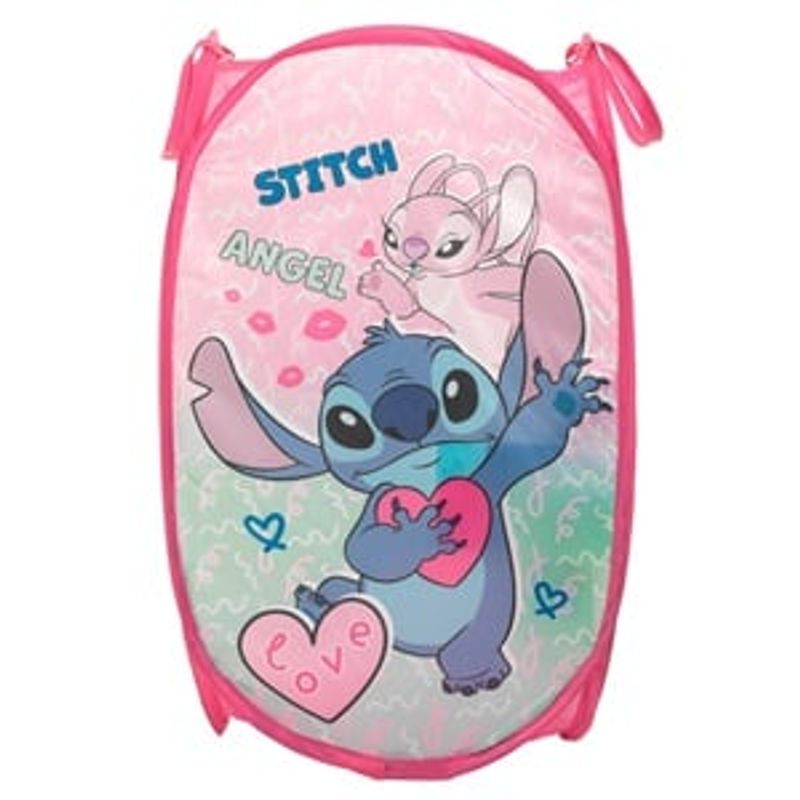 Casa si Gradina - Mobilier - Organizare si depozitare - Cutii depozitare - Cos Textil Pliabil Roz cu Model Stitch pentru Jucarii 35x35x58cm - Infinity.ro