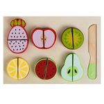 Jucarii, Copii si Bebe - Jucarii si jocuri - Jucarii & jocuri educative - Jocuri si jucarii educative - Set de Joaca din Lemn cu Fructe si Cutit, 7 Piese, Multicolor, 24,5x17,5cm - Infinity.ro