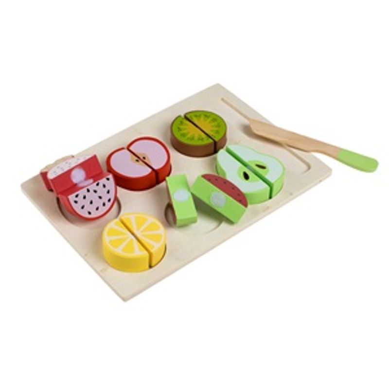 Jucarii, Copii si Bebe - Jucarii si jocuri - Jucarii & jocuri educative - Jocuri si jucarii educative - Set de Joaca din Lemn cu Fructe si Cutit, 7 Piese, Multicolor, 24,5x17,5cm - Infinity.ro