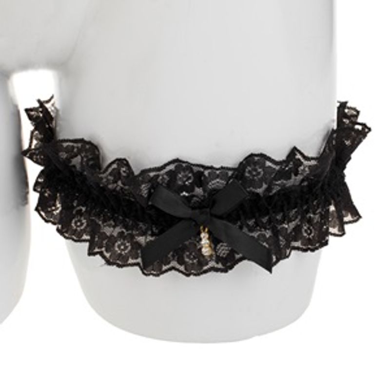 Fashion, accesorii si bijuterii - Femei - Lenjerie si pijamale femei - Lenjerie intima femei - Jartiera cu Dantela Neagra, Fundita si Strasuri - Infinity.ro