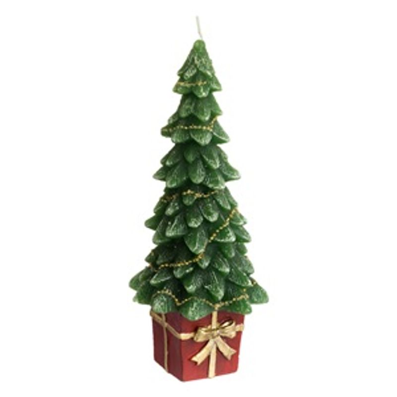 Casa si Gradina - Decoratiuni - Aromaterapie si lumanari - Lumanari si candele - Lumanare decorativa de Craciun, Brad cu Zapada si Baza Cadou, 13x13x32cm - Infinity.ro