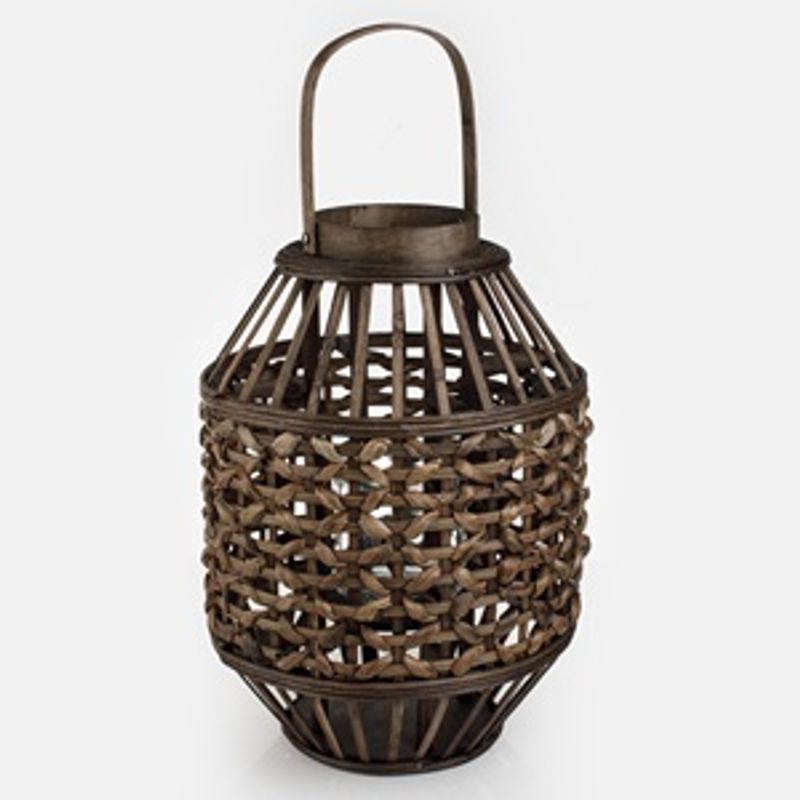 Casa si Gradina - Corpuri si surse de iluminat - Iluminat exterior - Felinare - Felinar cilindric din rattan impletit, maro, cu suport pentru lumanare - Infinity.ro