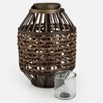 Casa si Gradina - Corpuri si surse de iluminat - Iluminat exterior - Felinare - Felinar cilindric din rattan impletit, maro, cu suport pentru lumanare - Infinity.ro