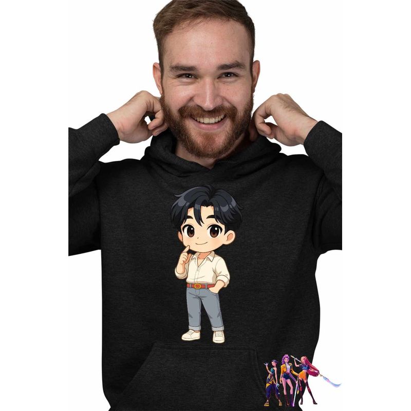 Fashion, accesorii si bijuterii - Barbati - Imbracaminte - Hanorace barbati - Hanorac Barbati Huntrix Saja Boys Jinu Chibi Kpop, negru, marime S - Infinity.ro