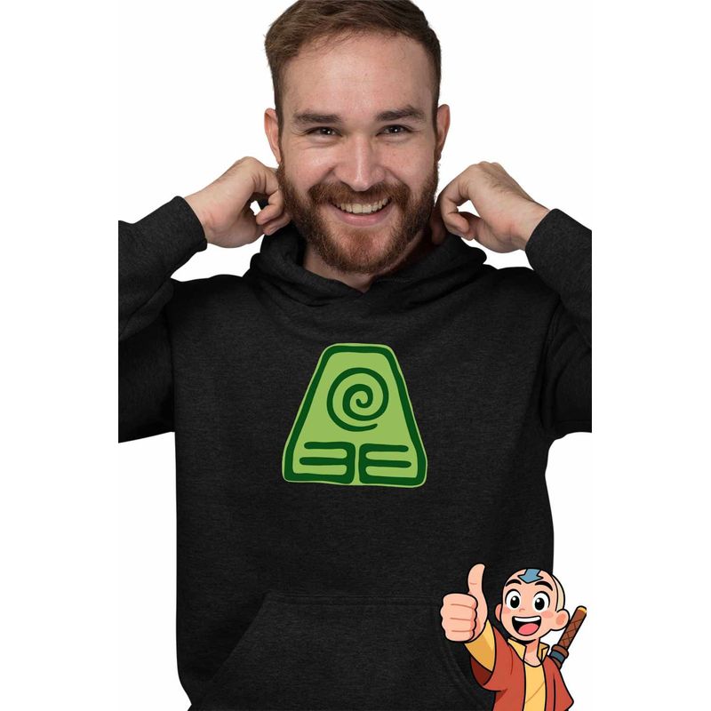 Fashion, accesorii si bijuterii - Barbati - Imbracaminte - Hanorace barbati - Hanorac Barbati Avatar Earthbender Element Simbol Mastru Pamantului, negru, marime M - Infinity.ro