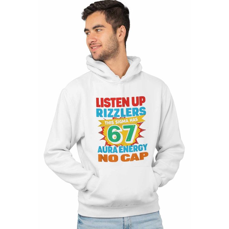Fashion, accesorii si bijuterii - Barbati - Imbracaminte - Hanorace barbati - Hanorac Barbati Six Seven Listen Up Rizzlers 67, alb, marime XL - Infinity.ro