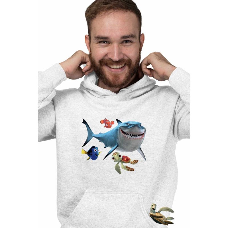 Fashion, accesorii si bijuterii - Barbati - Imbracaminte - Hanorace barbati - Hanorac Barbati Finding Nemo Rechin Bruce Marlin Testoasa Ocean, alb, marime S - Infinity.ro