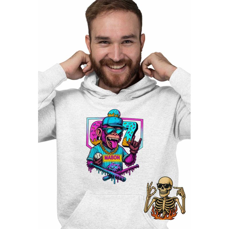 Fashion, accesorii si bijuterii - Barbati - Imbracaminte - Hanorace barbati - Hanorac Barbati Six Seven Baseball Monkey 67 Meme, alb, marime L - Infinity.ro