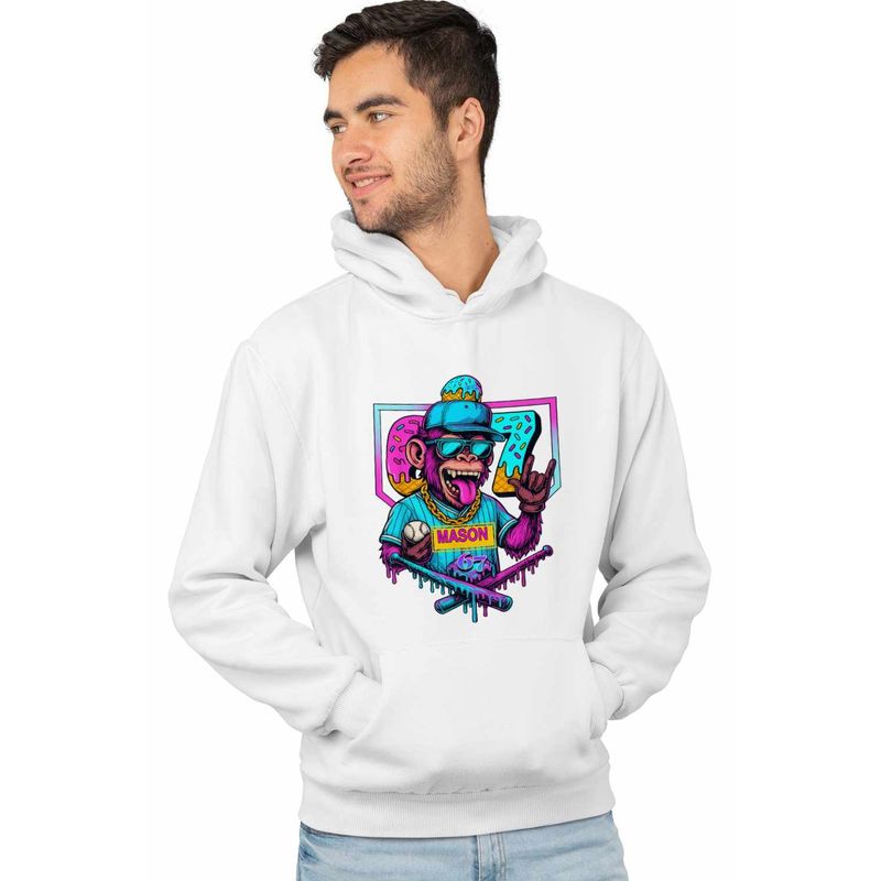 Fashion, accesorii si bijuterii - Barbati - Imbracaminte - Hanorace barbati - Hanorac Barbati Six Seven Baseball Monkey 67 Meme, alb, marime L - Infinity.ro