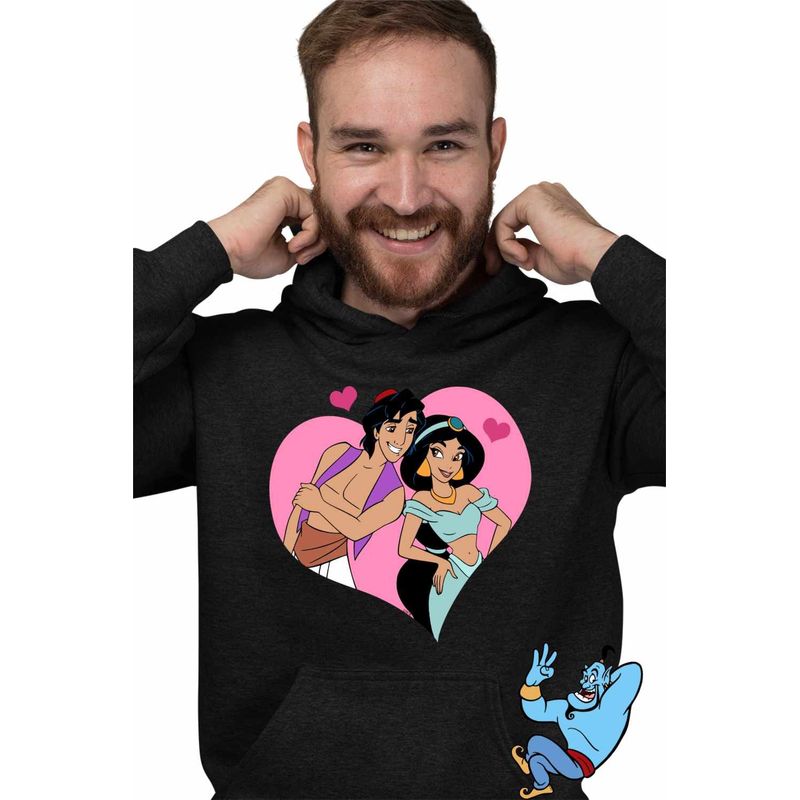 Fashion, accesorii si bijuterii - Barbati - Imbracaminte - Hanorace barbati - Hanorac Barbati Aladdin Jasmine Valentines Day Love Dragobete Cuplu, negru, marime S - Infinity.ro
