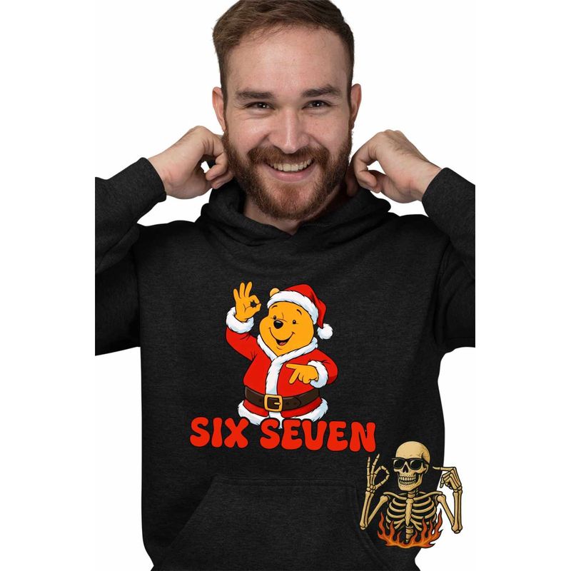 Fashion, accesorii si bijuterii - Barbati - Imbracaminte - Hanorace barbati - Hanorac Barbati Six Seven Winnie the Pooh Craciun 67, negru, marime XL - Infinity.ro