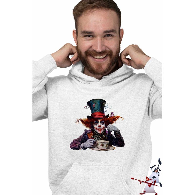 Fashion, accesorii si bijuterii - Barbati - Imbracaminte - Hanorace barbati - Hanorac Personalizat Barbati Alice Tara Minunilor Palarierul Nebun, alb, marime L - Infinity.ro
