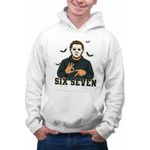 Fashion, accesorii si bijuterii - Barbati - Imbracaminte - Hanorace barbati - Hanorac Barbati Six Seven Horror Michael Myers 67 Halloween, alb, marime L - Infinity.ro