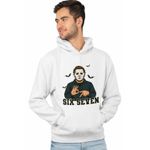 Fashion, accesorii si bijuterii - Barbati - Imbracaminte - Hanorace barbati - Hanorac Barbati Six Seven Horror Michael Myers 67 Halloween, alb, marime L - Infinity.ro