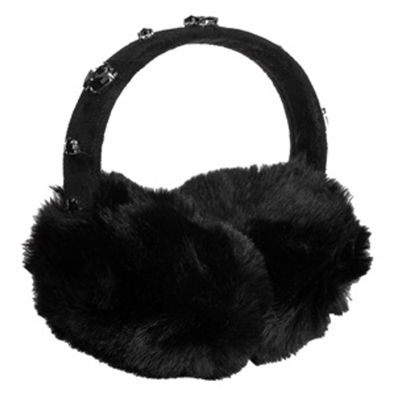 Fashion, accesorii si bijuterii - Copii - Accesorii copii - Caciuli si palarii copii - Aparatoare pentru urechi din blana artificiala neagra, cu pietre decorative - Infinity.ro