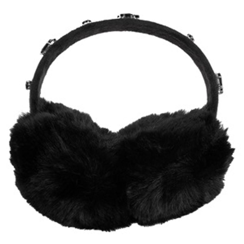 Fashion, accesorii si bijuterii - Copii - Accesorii copii - Caciuli si palarii copii - Aparatoare pentru urechi din blana artificiala neagra, cu pietre decorative - Infinity.ro