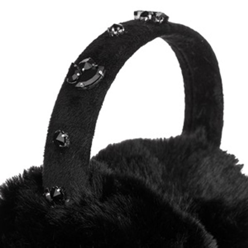 Fashion, accesorii si bijuterii - Copii - Accesorii copii - Caciuli si palarii copii - Aparatoare pentru urechi din blana artificiala neagra, cu pietre decorative - Infinity.ro