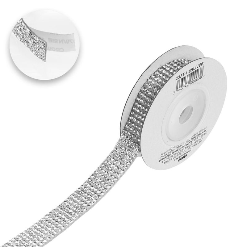 Carti si Birotica - Birotica - Accesorii de birou - Benzi adezive - Banda Adeziva cu Strass Argintiu 1m x 1.3cm - Infinity.ro