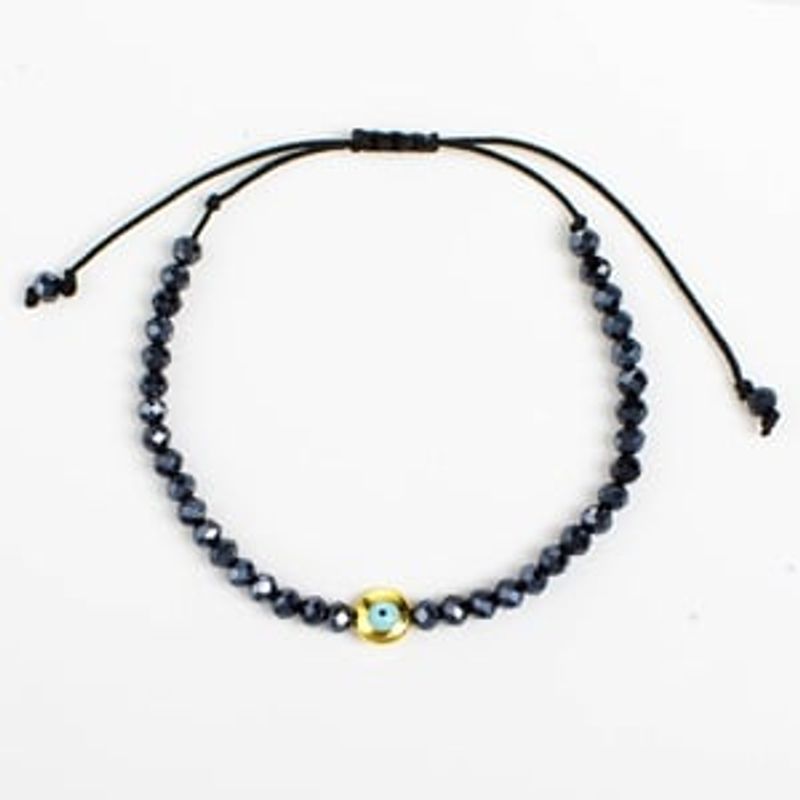 Fashion, accesorii si bijuterii - Femei - Bijuterii femei - Bratari femei - Bratara cu Margele Negre si Ochi Auriu, Reglabila - Infinity.ro