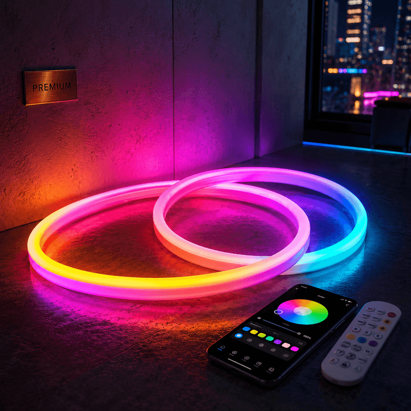 Casa si Gradina - Corpuri si surse de iluminat - Benzi LED - Banda LED Neon Flex RGB KWMLIGHT 5M IP67, Smart WiFi, Telecomanda, 24V, Iluminare Ambientala Gaming si Decorativa - Infinity.ro