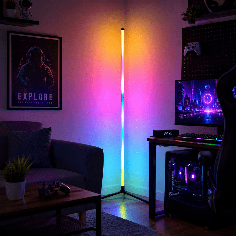 Casa si Gradina - Corpuri si surse de iluminat - Veioze si lampi - Veioze - Lampa Ambientala LED RGB KWMLIGHT de Colt, 122cm, 72 LED-uri, Sincronizare Muzica, Control APP Bluetooth si Telecomanda - Infinity.ro