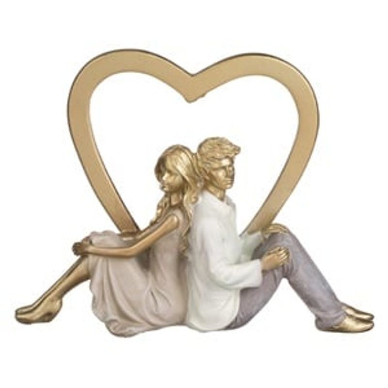 Casa si Gradina - Decoratiuni - Obiecte decorative - Accesorii decorative - Decoratiune din Polirasina, Cuplu cu Inima Aurie, 21x5x16cm - Infinity.ro