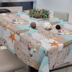 Casa si Gradina - Textile si covoare - Textile bucatarie - Fete de masa - Fata de masa din vinil cu model de vara, stele de mare, 180x140cm, ecru - Infinity.ro