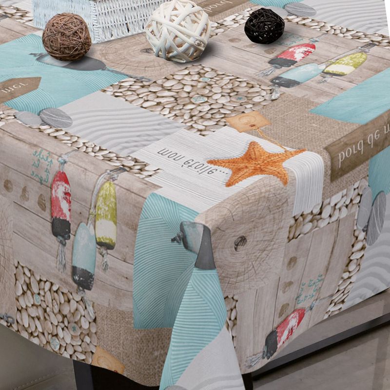 Casa si Gradina - Textile si covoare - Textile bucatarie - Fete de masa - Fata de masa din vinil cu model de vara, stele de mare, 180x140cm, ecru - Infinity.ro