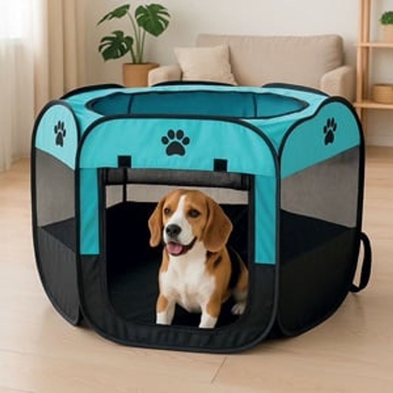 Petshop - Accesorii petshop - Culcusuri si custi - Tarcuri si colivii - Tarc delimitare pentru animale de companie, pliabil, turcoaz, 91x91x58 cm - Infinity.ro