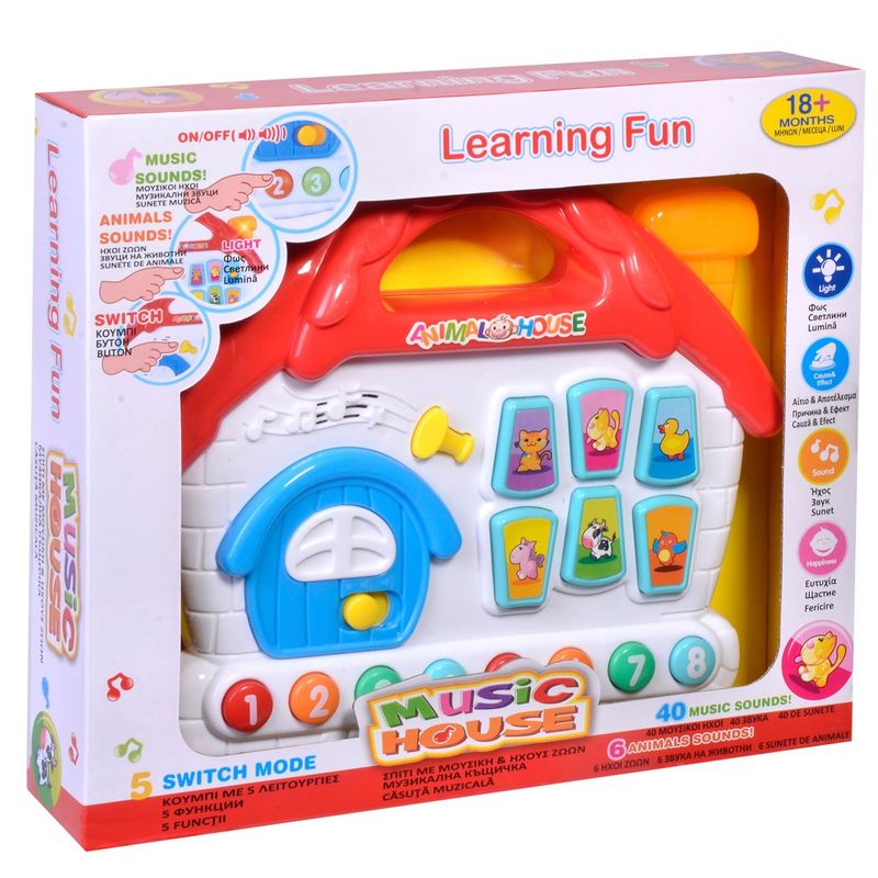 Jucarii, Copii si Bebe - Jucarii si jocuri - Jucarii & jocuri educative - Jocuri si jucarii educative - Casuta cu sunete de animale, Multicolor, 6 sunete, 5 functii, 18 luni+ - Infinity.ro